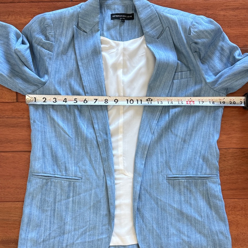 Generation Love Juniper Puff-sleeve Chambray Blazer In Blue Size Small - Picture 6 of 9